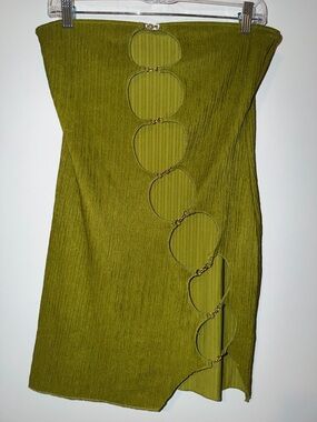 SHEIN L Green Ribbed Knit Cut-Out Chain Bodycon Mini Dress